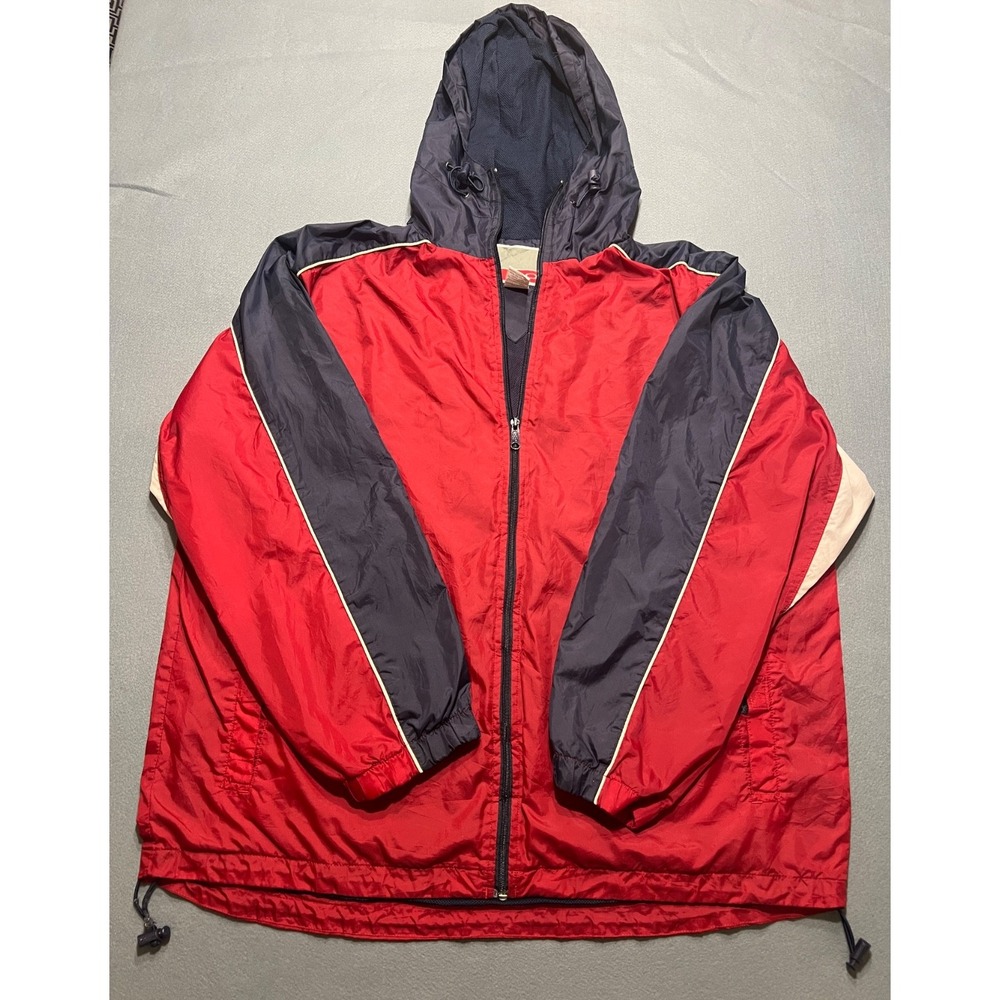 Vintage OP Ocean Pacific Windbreaker Jacket Mens L Red Navy Hooded Full Zip Mesh